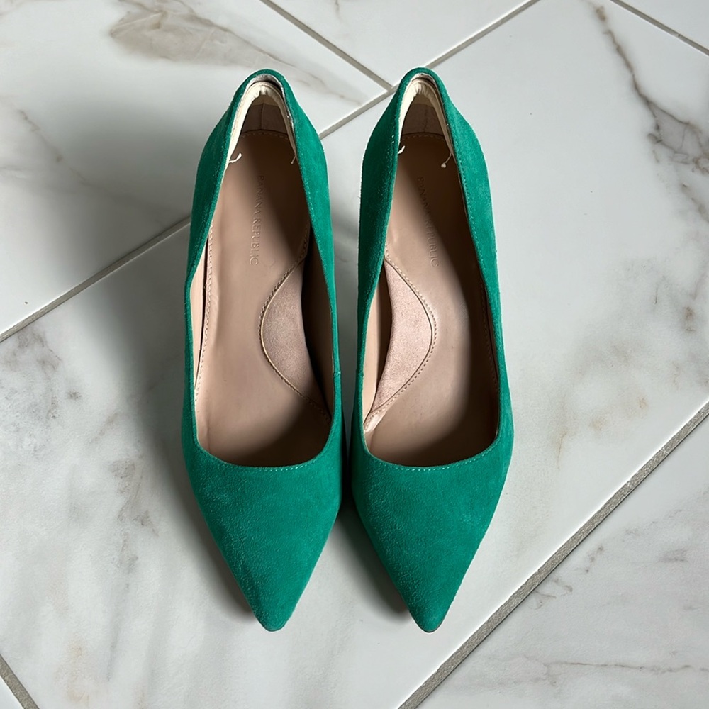 Green suede stilettos